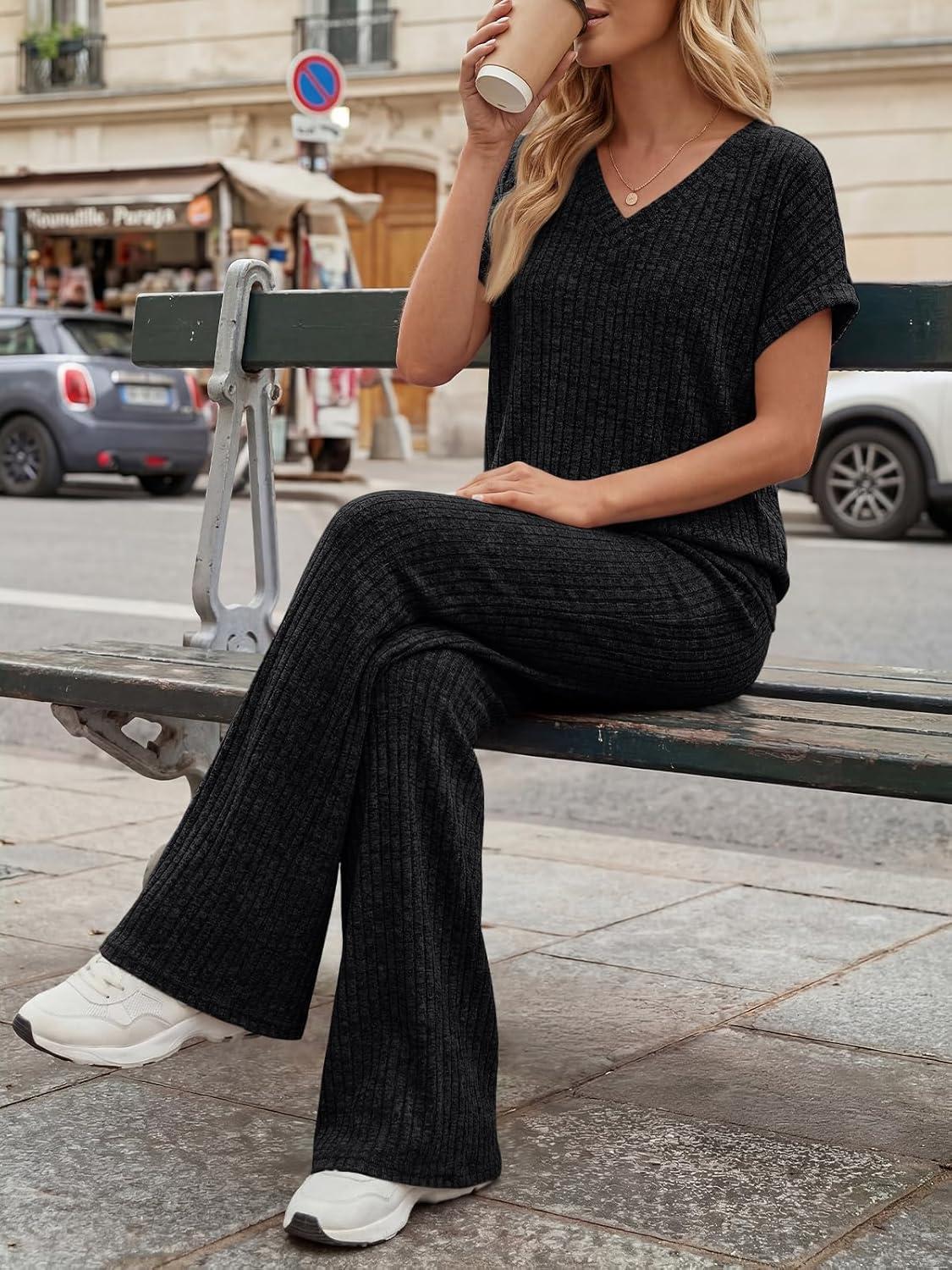 imageLILLUSORY Womens 2 Piece Lounge Sets 2026 Summer Vacation Outfits Airport Travel Resort Wear Beach Matching Spring SweatsuitBlack