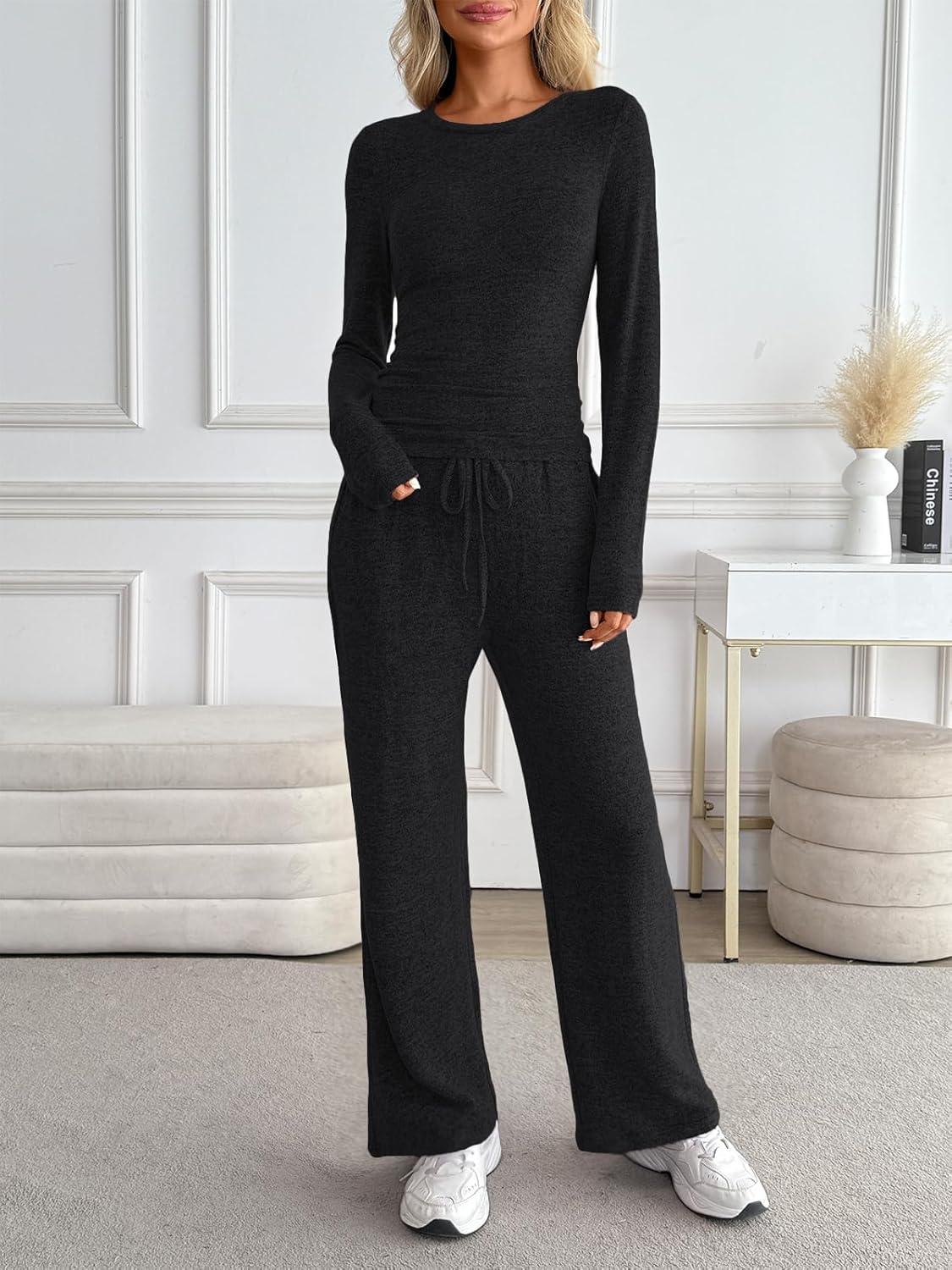 imageLILLUSORY Womens 2 Piece Matching Lounge Sets 2025 Fall Fashion Knit Sweater Airport Travel Vacation Outfits Gym SweatsuitsBlack
