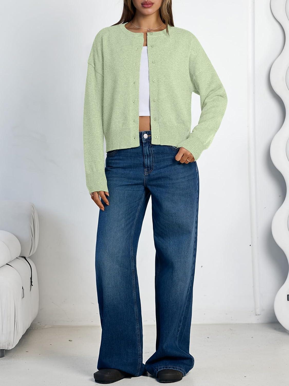 imageLILLUSORY Womens Cropped Cardigan Sweaters Lightweight Crop Knit Y2k Outfits Fashion Button Up ClothesLight Green